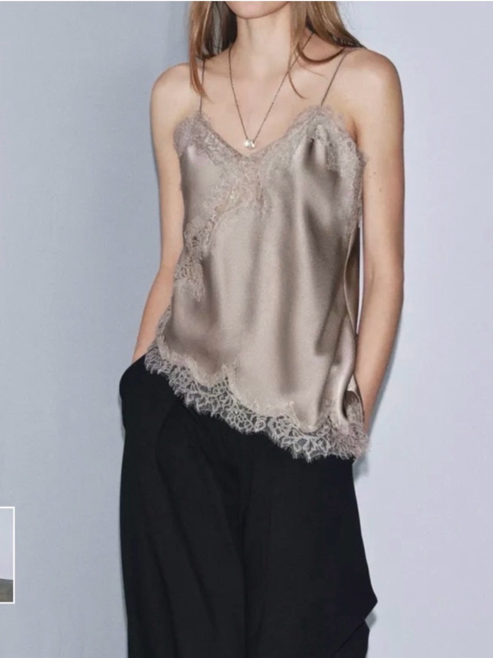 Zara satin Lace-Trim Cami Top